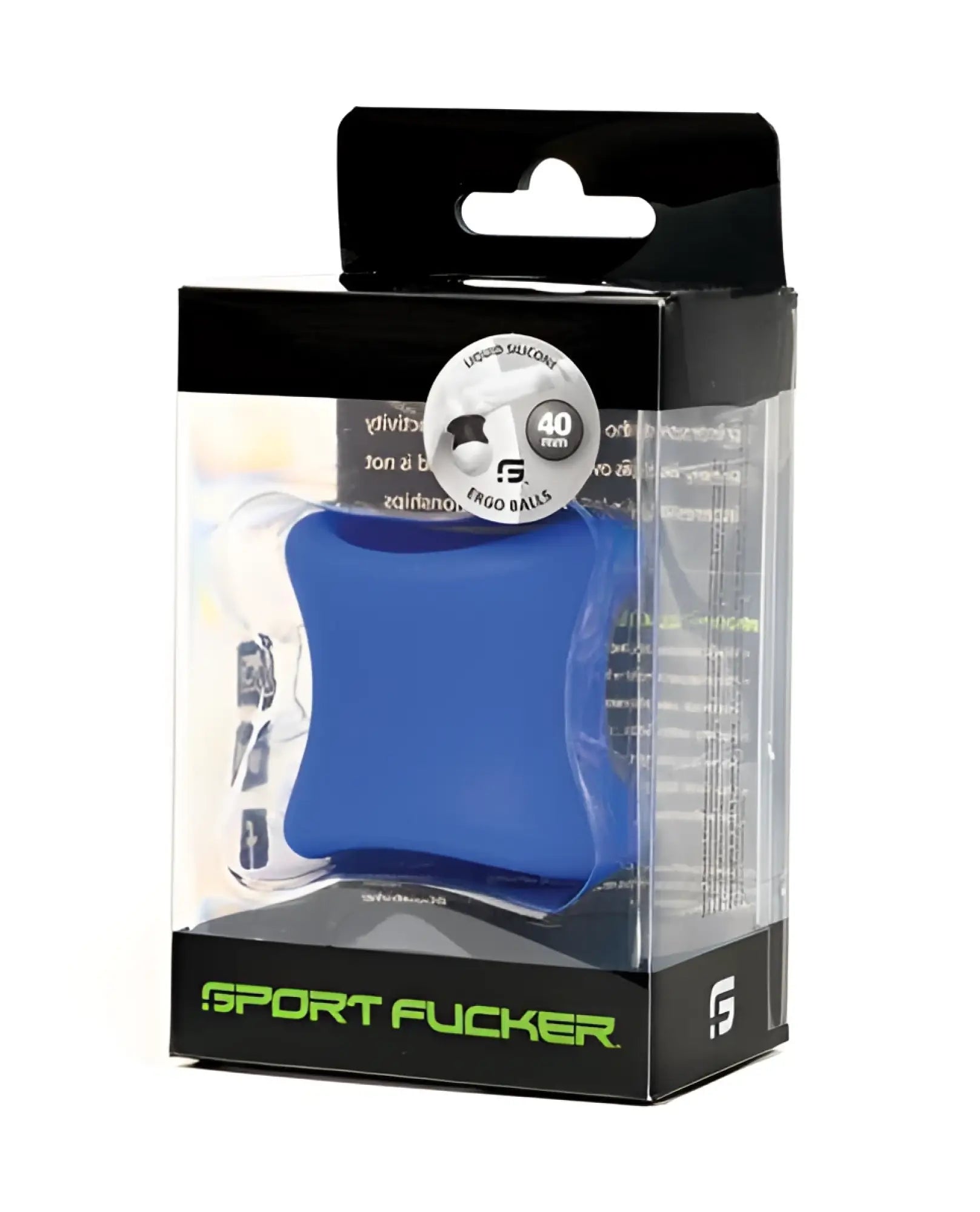 Sport fucker ergo balls 40mm blue liquid silicone ball in black and clear packaging for ergonomic use