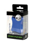 Sport Fucker ergo balls 50mm blue liquid silicone in clear plastic and black cardboard packaging
