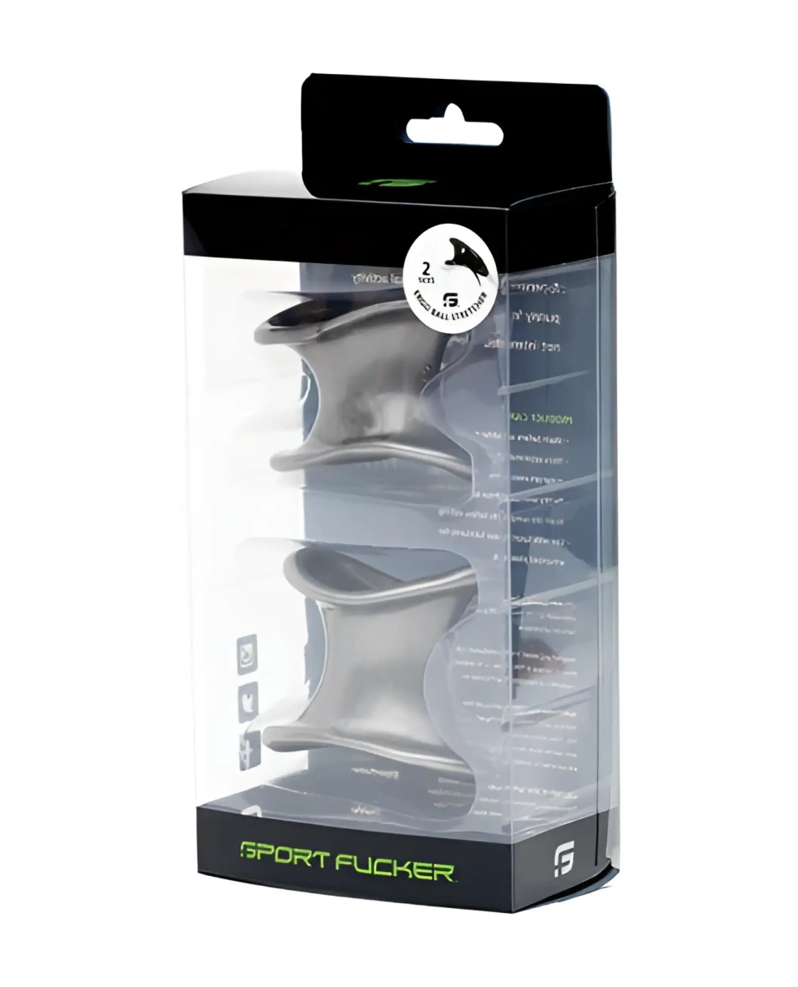 Silver metallic sport fucker ergonomic ball stretcher kit in clear packaging made of metal for sports support