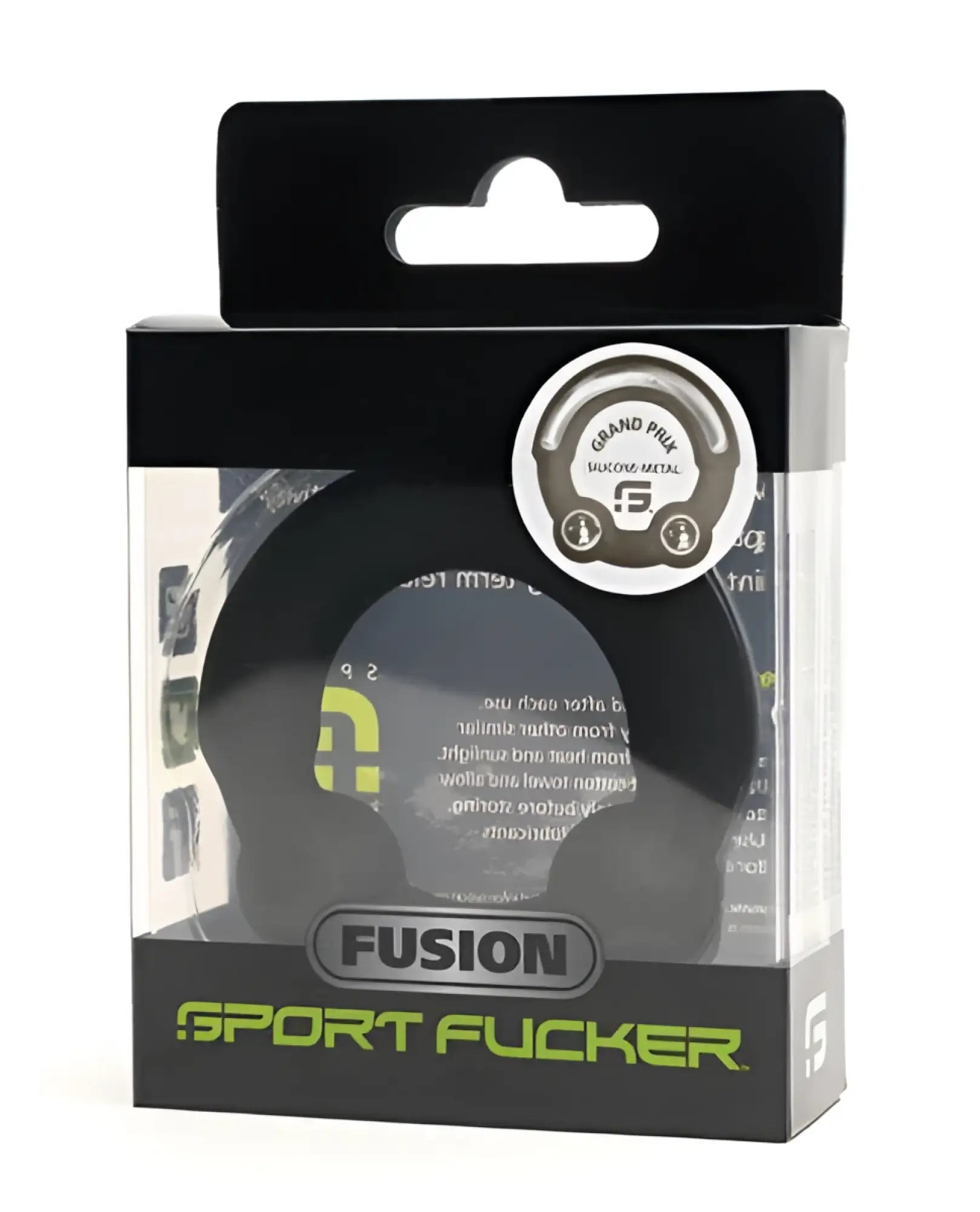 Black silicone metal sport fucker grand prix fusion ring in packaging designed for athletic performance