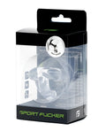 Clear plastic sports half guard in black and green packaging designed for impact protection during sport activities