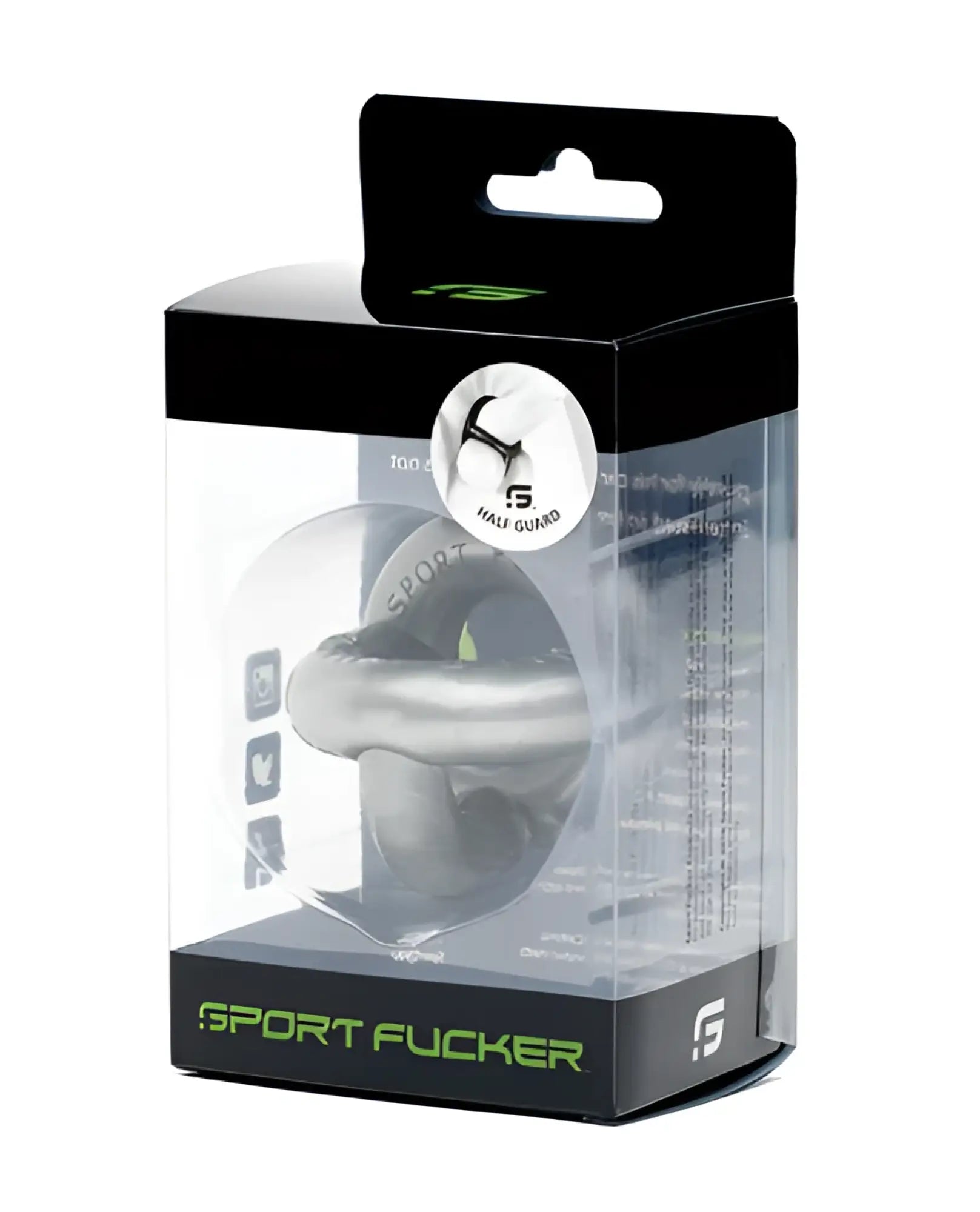 Silver metallic sport fucker half guard metal sports protection device in clear packaging