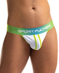 Sport fucker jersey jock xxl athletic briefs in white and neon green with dotted waistband and logo branding