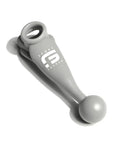 Gray silicone sport fucker meat harness with circular handle and rounded end featuring white logo lettering