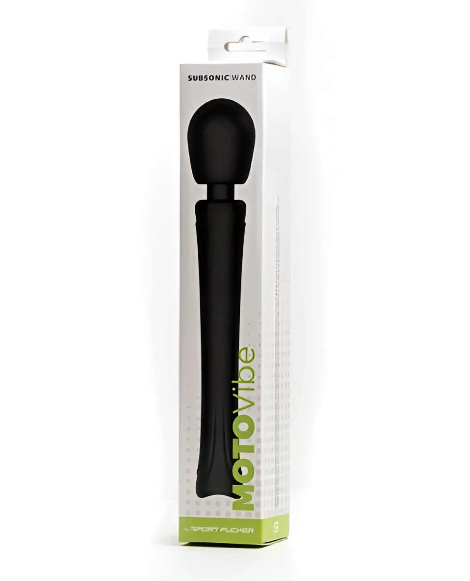 Black silicone sport fucker motovibe subsonic wand in branded packaging highlighting its quiet powerful design