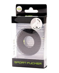 Black silicone sport fucker nitro ring with textured ribbed outer surface and smooth inner lining