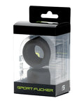 Black silicone sport fucker nutt job ring in clear plastic packaging with black and neon green branding