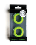 Bright neon green silicone sport rings in black and transparent packaging for sport fucker ready rings green product
