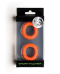 Bright orange silicone sport rings in black and clear plastic package for sport fucker ready rings product