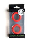 Red silicone sport rings in black and clear plastic package labeled sport fucker for sports use