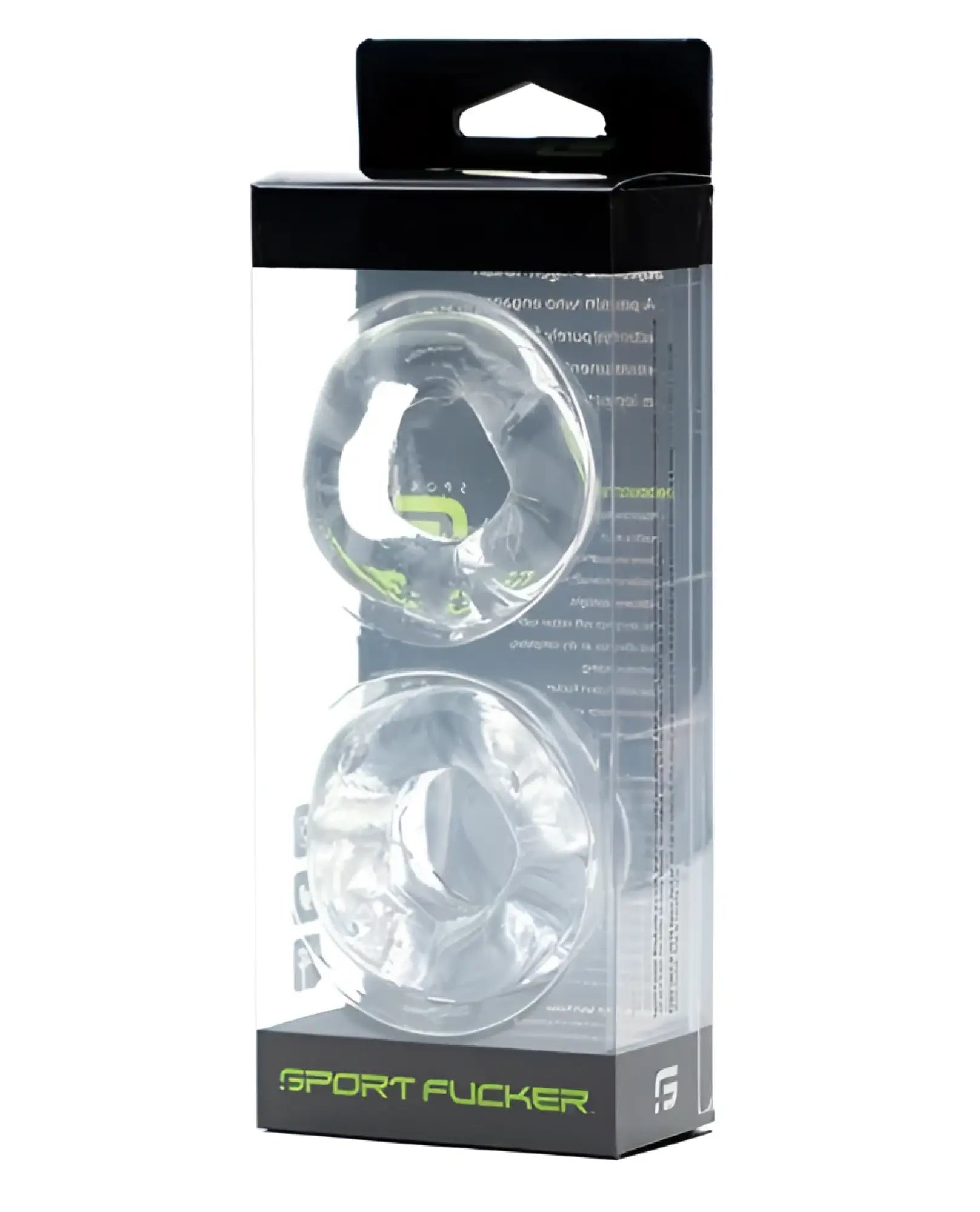 Clear transparent silicone sports grip rings in a black and green sport fucker revolution combo set package