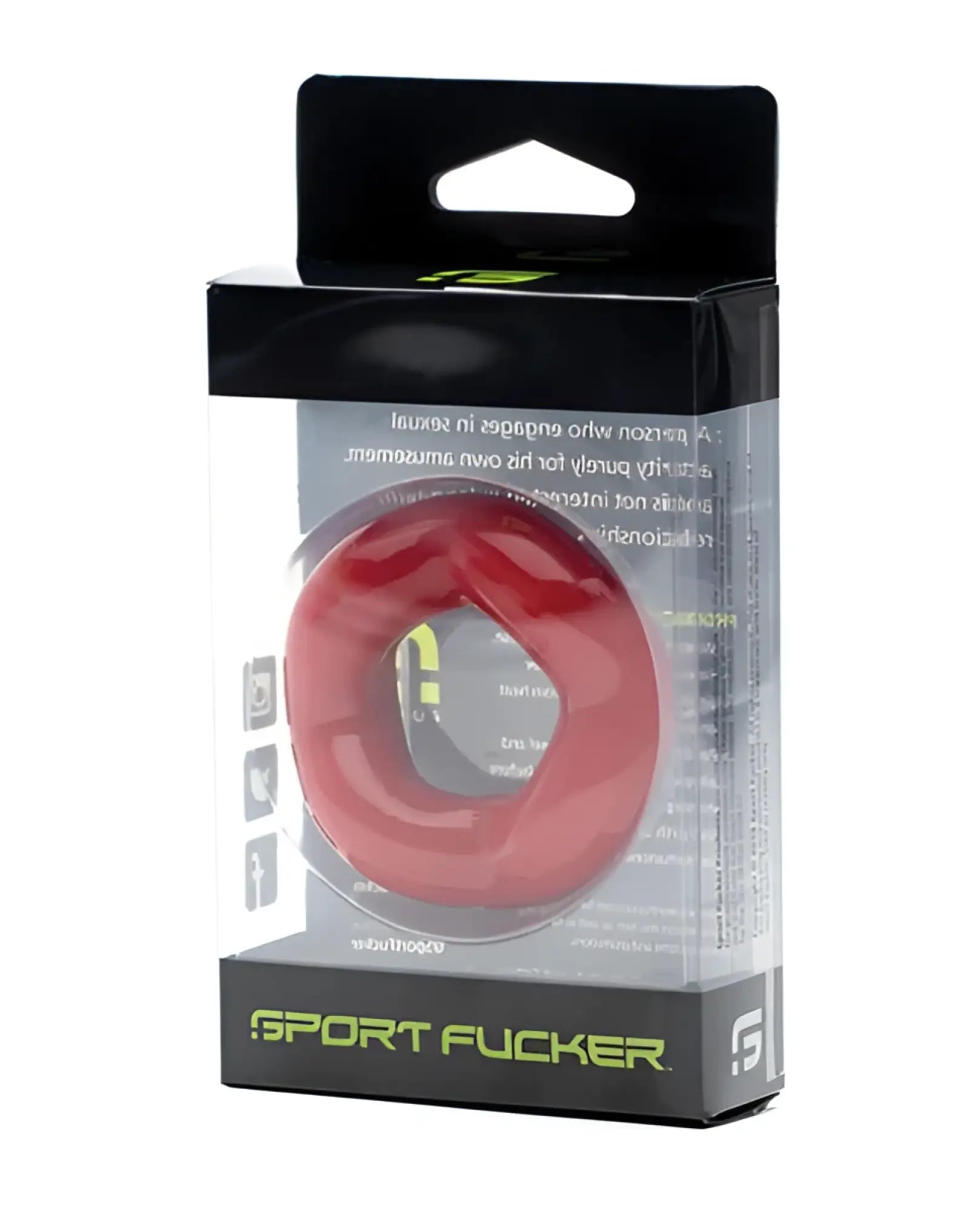 Red silicone sport flogger with black and green branded package for sport fucker revolution ring use