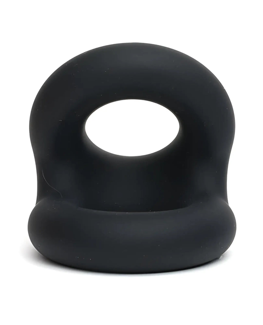 Black silicone sport fucker rugby ring with smooth rounded oval opening and slightly wider base for comfortable fit