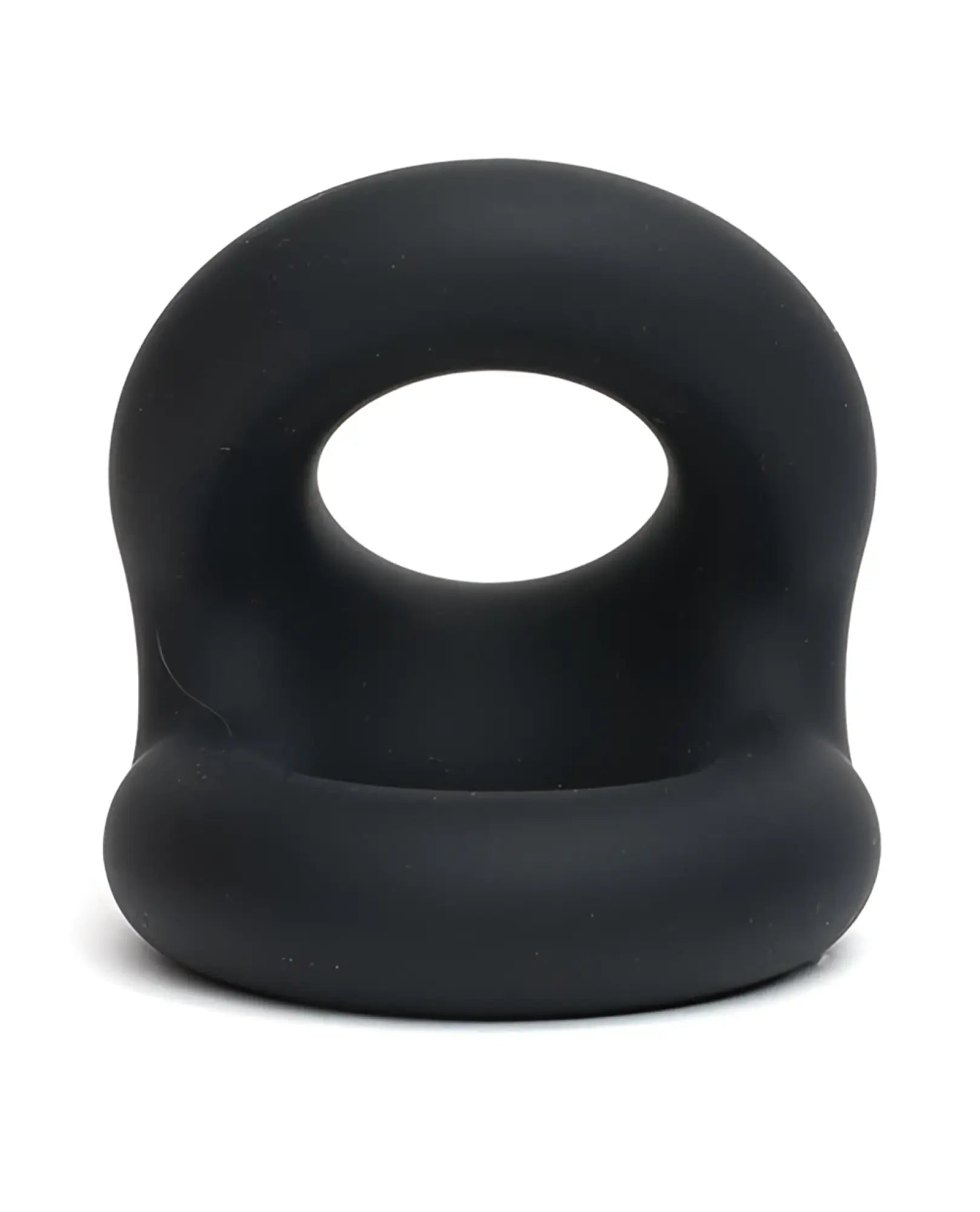 Black silicone sport fucker rugby ring with smooth rounded oval opening and slightly wider base for comfortable fit