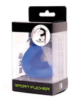 Blue silicone sport fucker rugby ring in clear packaging showing durable textured design for sport use