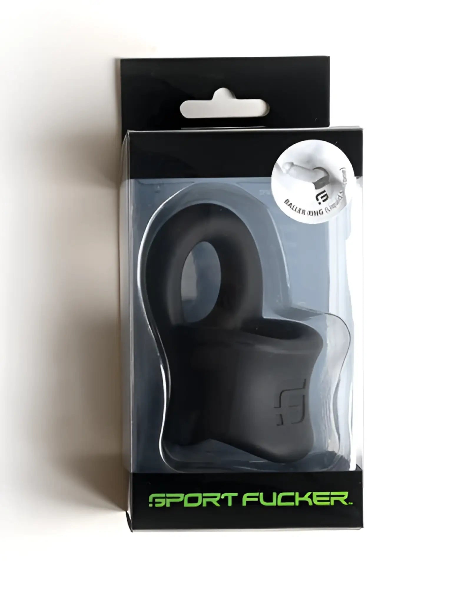 Black silicone sport fucker baller ring in packaging made of flexible material for athletic use
