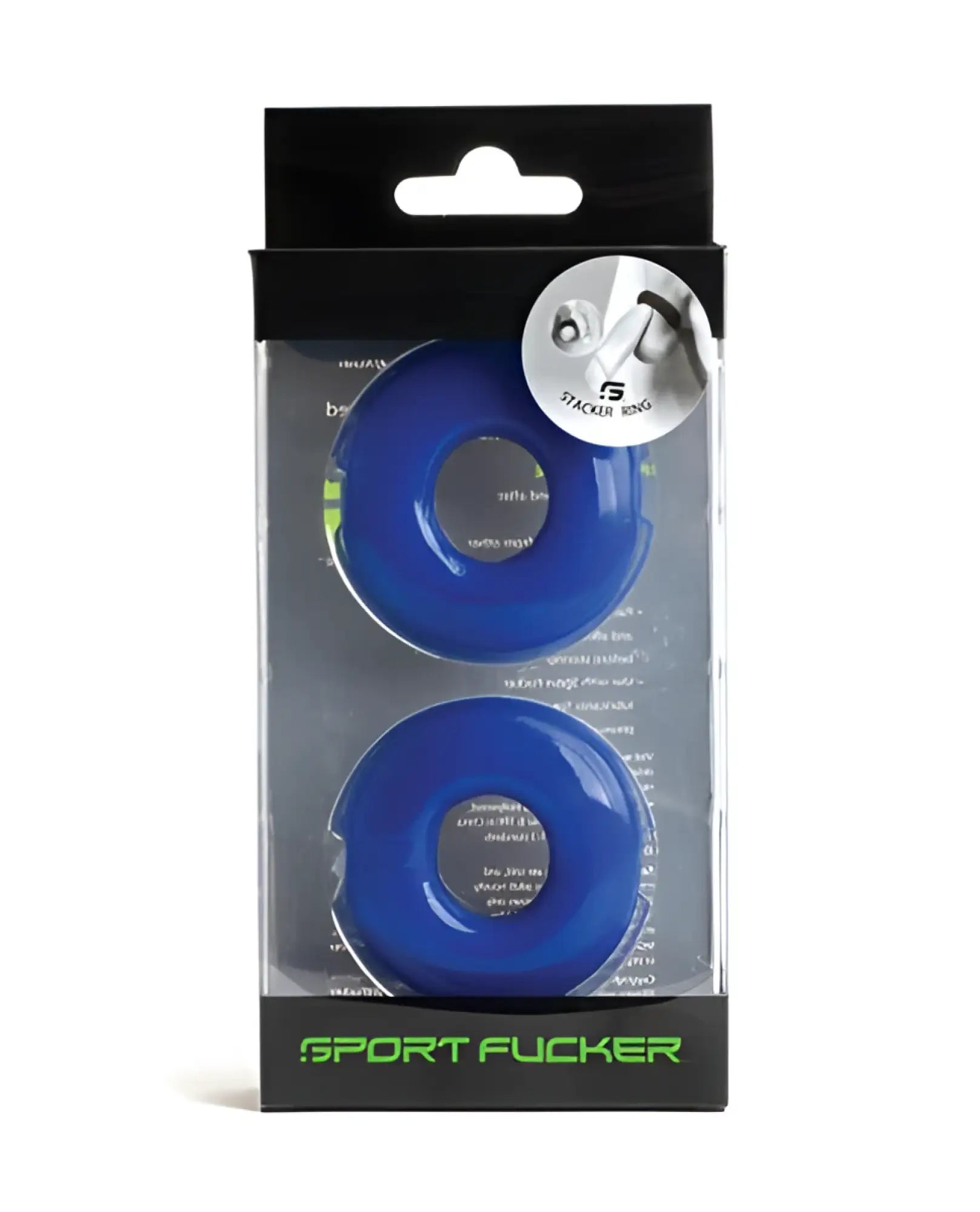 Blue plastic sport flogger stacker rings in black and clear packaging for durable athletic use