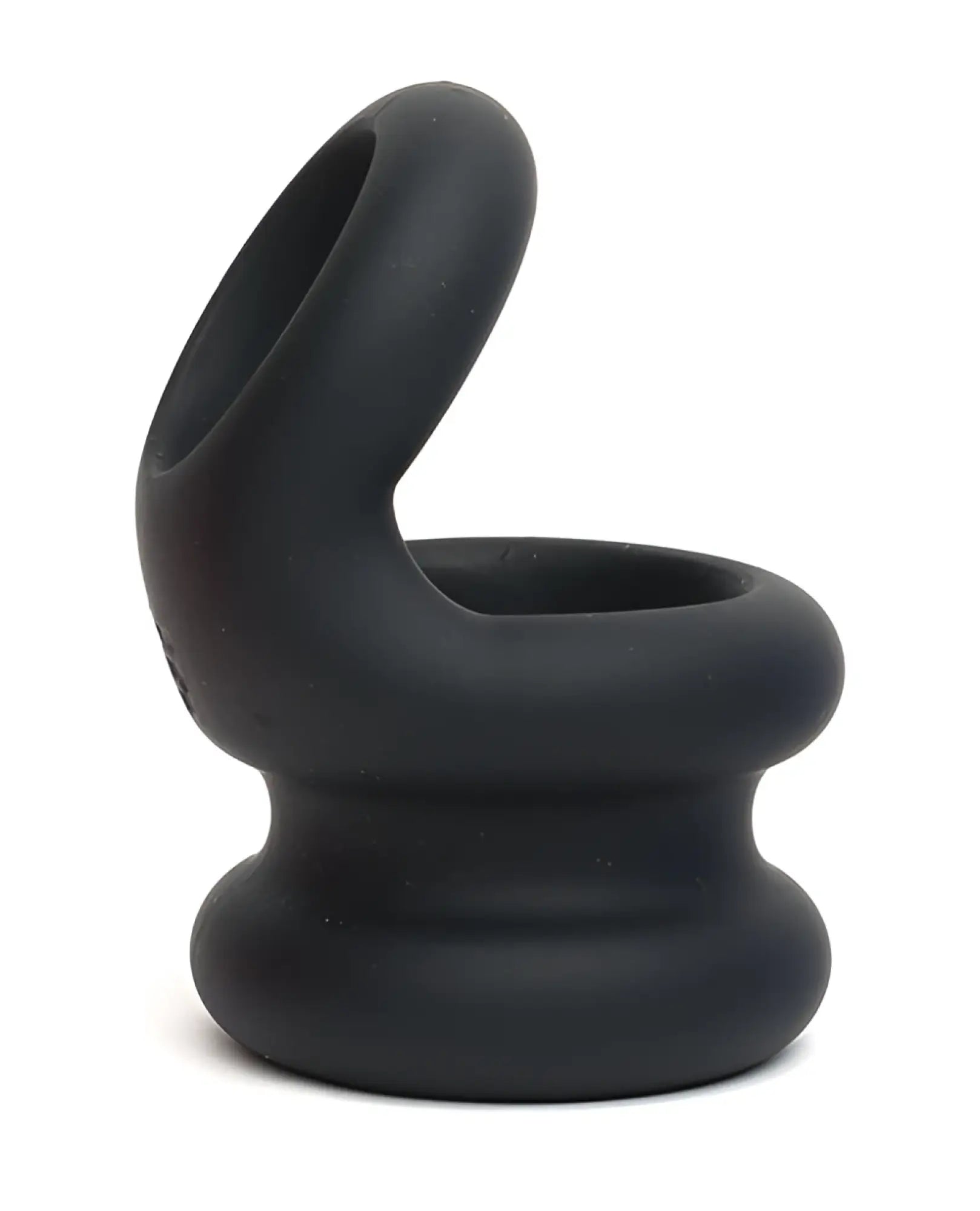 Black silicone sport fucker switch hitter ring with curved ergonomic design and two distinct openings