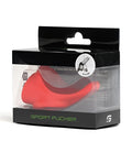 Red silicone sport fucker tailslide toy in black packaging for sport use with textured design
