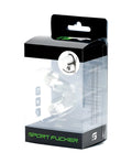 Clear plastic sport fucker trainer ring displayed in a black and green branded box for sports use