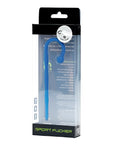 Sport Fucker Ultra Sound blue silicone earbud with curved stem and green accents in clear retail packaging
