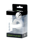 White silicone sport fucker universal cockring in black and green packaging for sports use