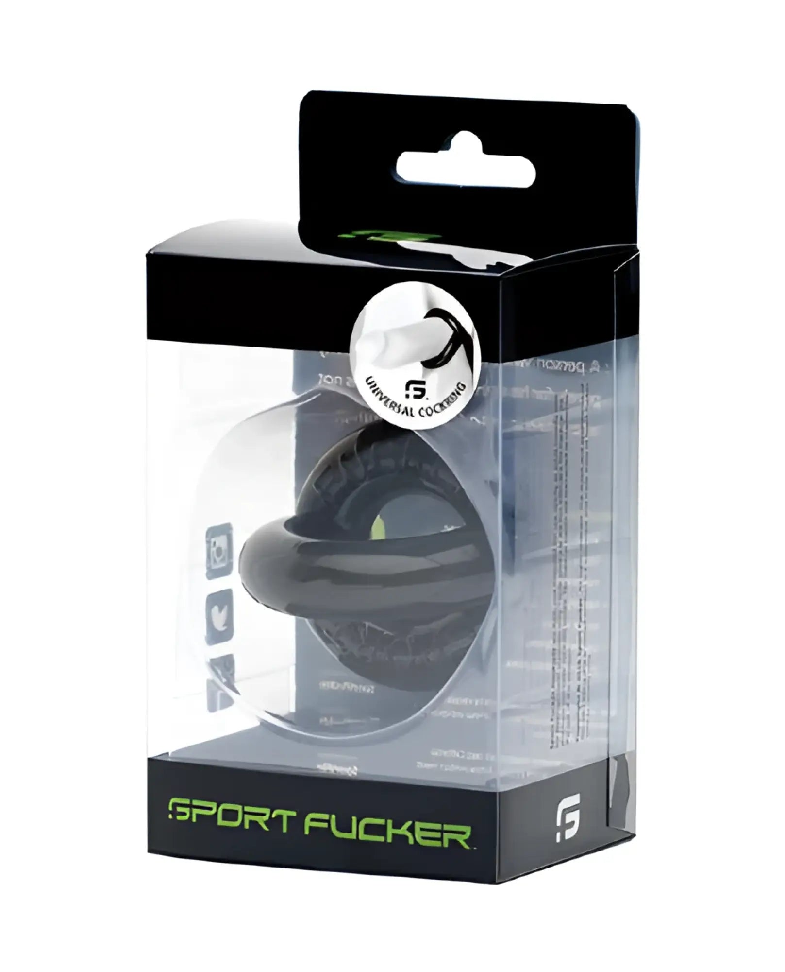 Black silicone sport flogger with textured segmented design and green accents for Sport Fucker universal cockring zinc