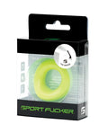 Sport Fucker Wedge green lime green silicone golf grip with circular design in black and clear plastic packaging