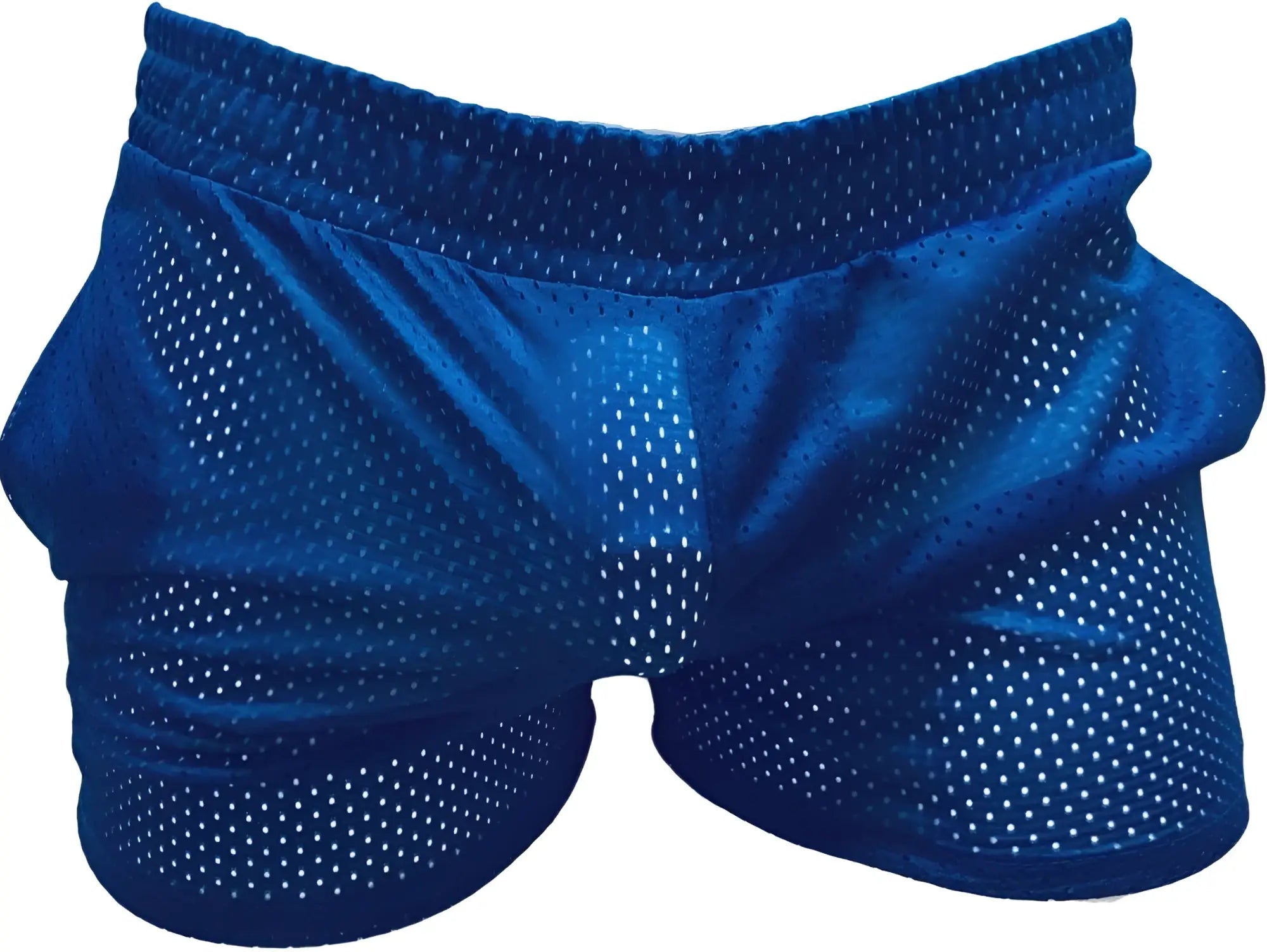Blue mesh athletic shorts with breathable perforated design ideal for sports and active wear