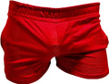 Red sports mesh shorts made of breathable mesh fabric with an elastic waistband for athletic use