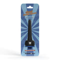 Black plastic 2-in-1 shower and water bottle with cat face emblem packaged in blue cardboard for spout pocket enema