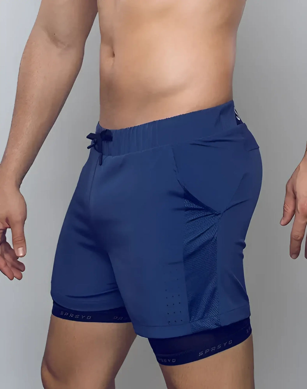 Navy blue sprays spr max short athletic shorts with mesh side panels and drawstring waistband for activewear