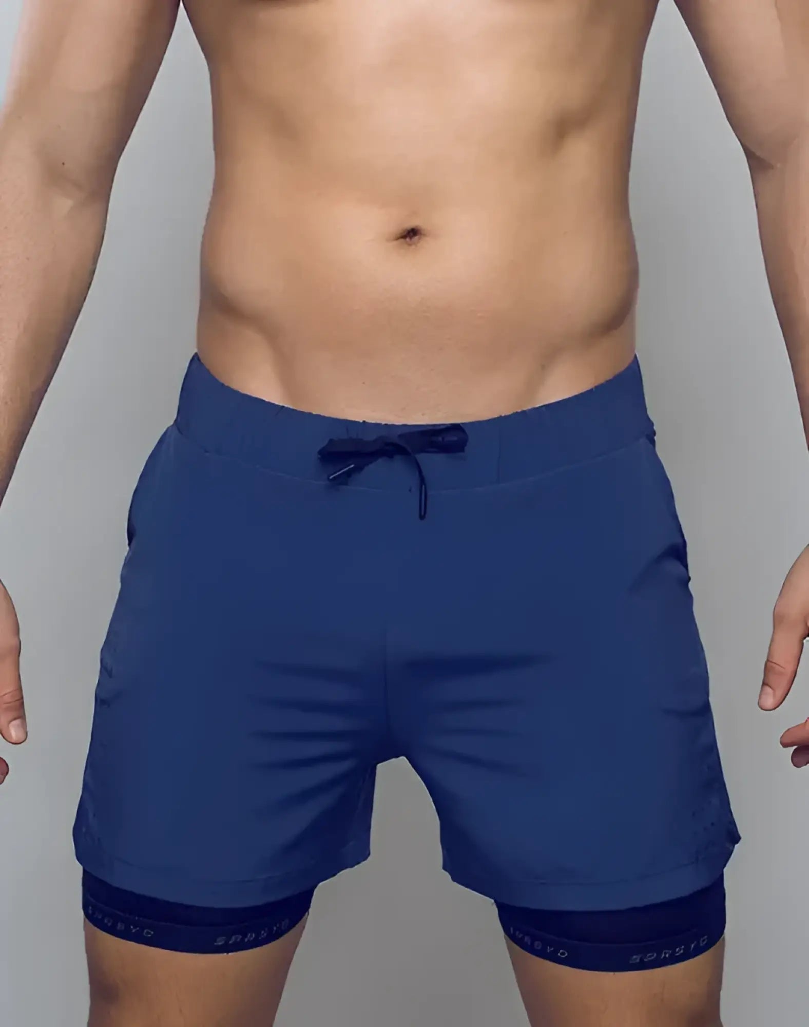 Spr max short navy blue athletic shorts with drawstring waistband and black trim for sports and casual wear