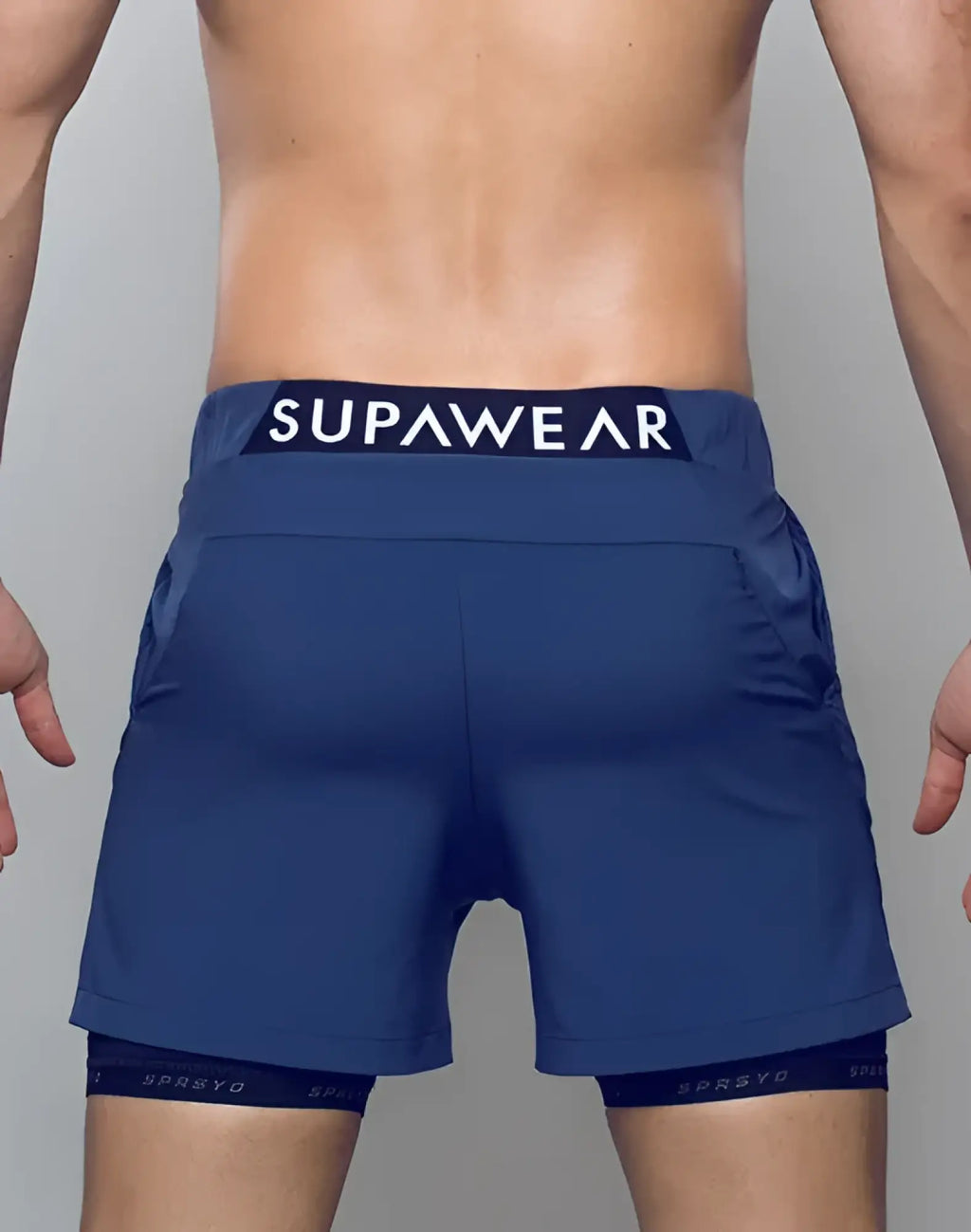 Navy blue supawear spr max short athletic shorts with branded waistband and supportive inner lining for training