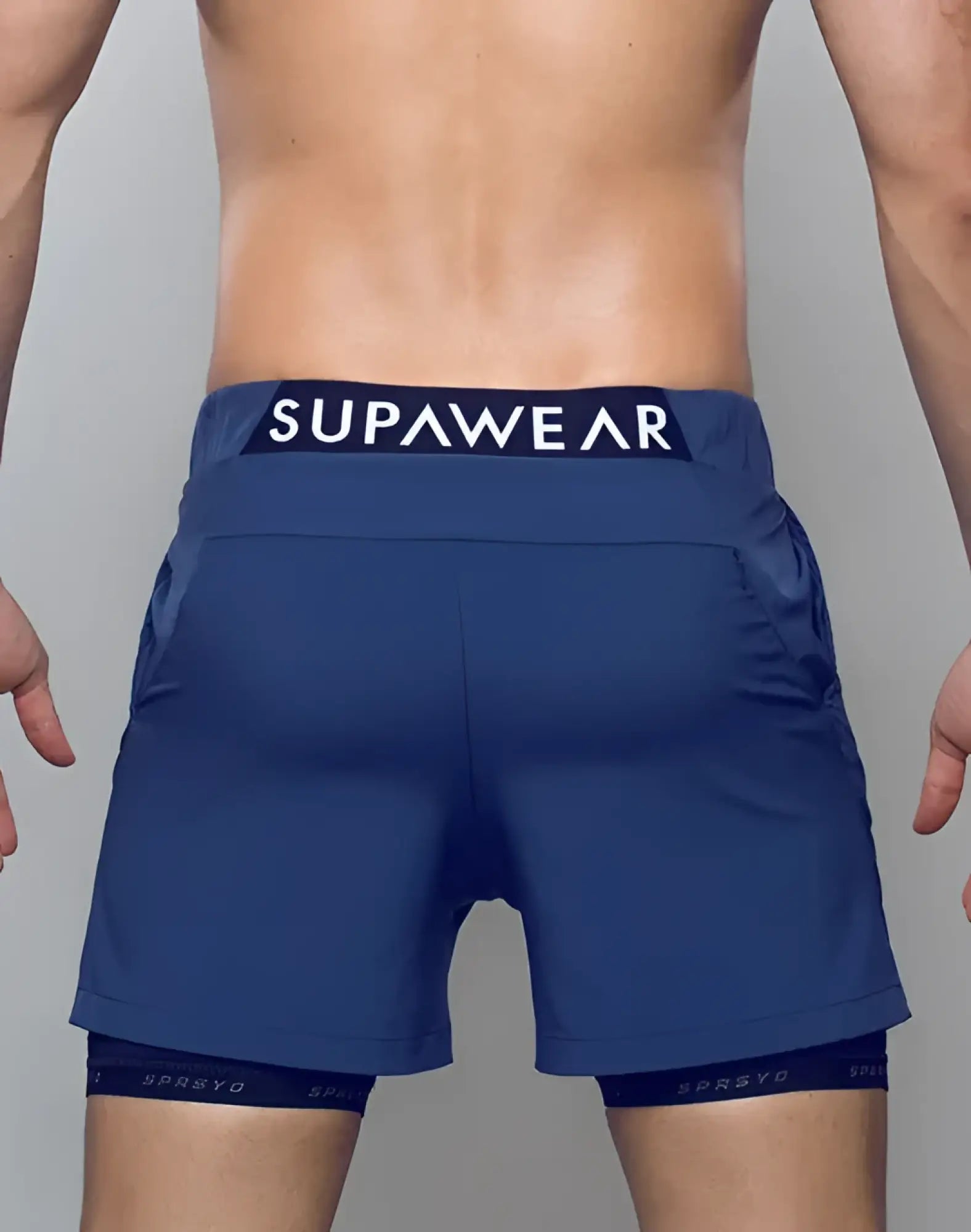 Navy blue supawear spr max short athletic shorts with branded waistband and supportive inner lining for training