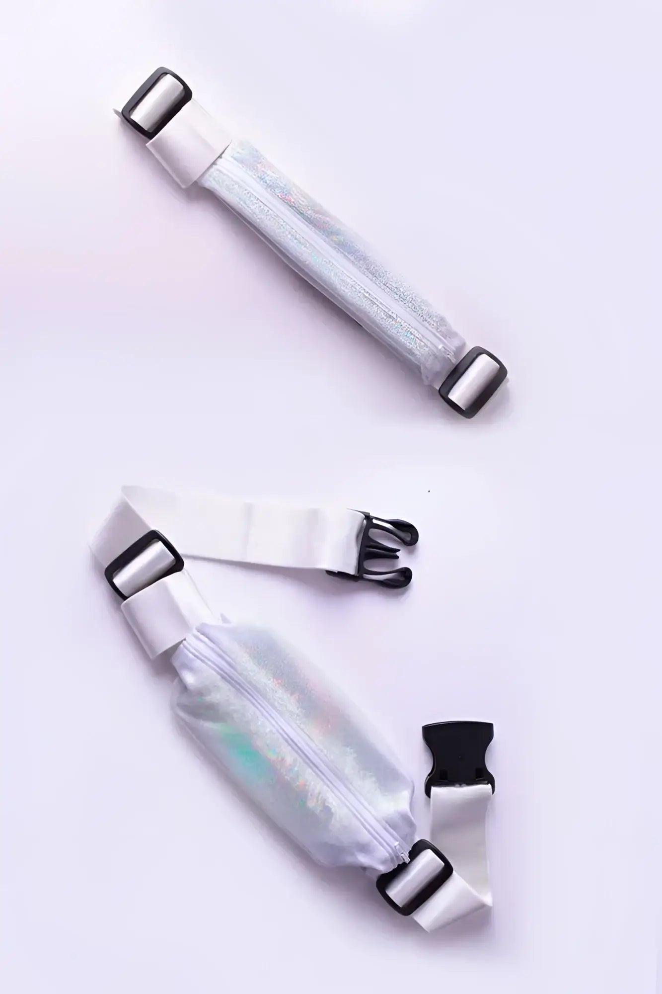 Ssbab running belt transparent holographic with white adjustable straps and black buckles for hands-free running