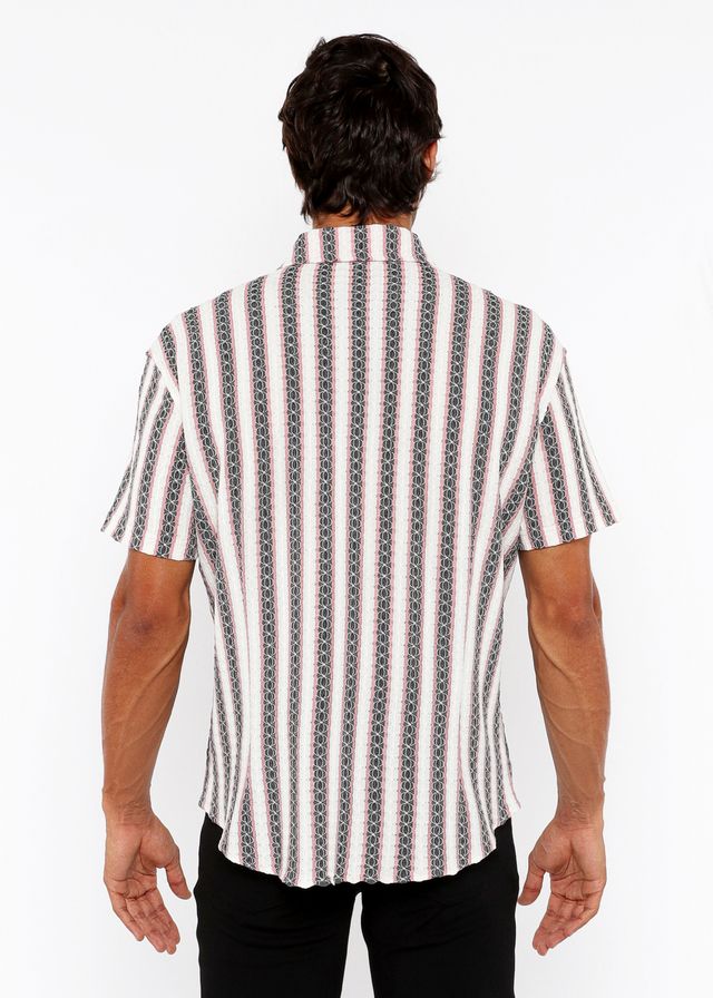 ST33LE Zigzag Stripe Open Stretch Knit Shirt Rouge Pink