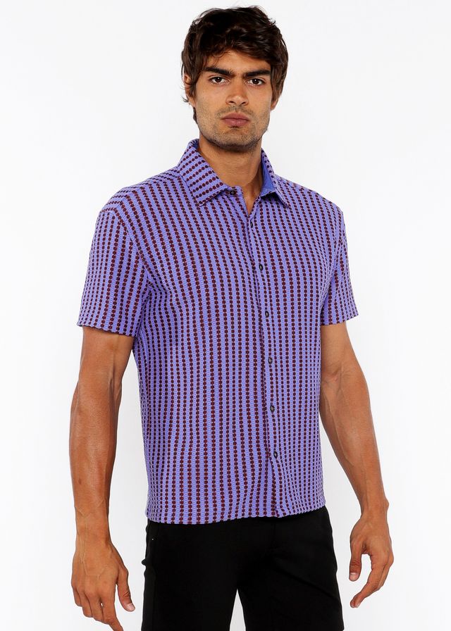 STRICKHEMD MIT VERTIKALEN STREIFEN, OFFENEM STRETCH-STOFF