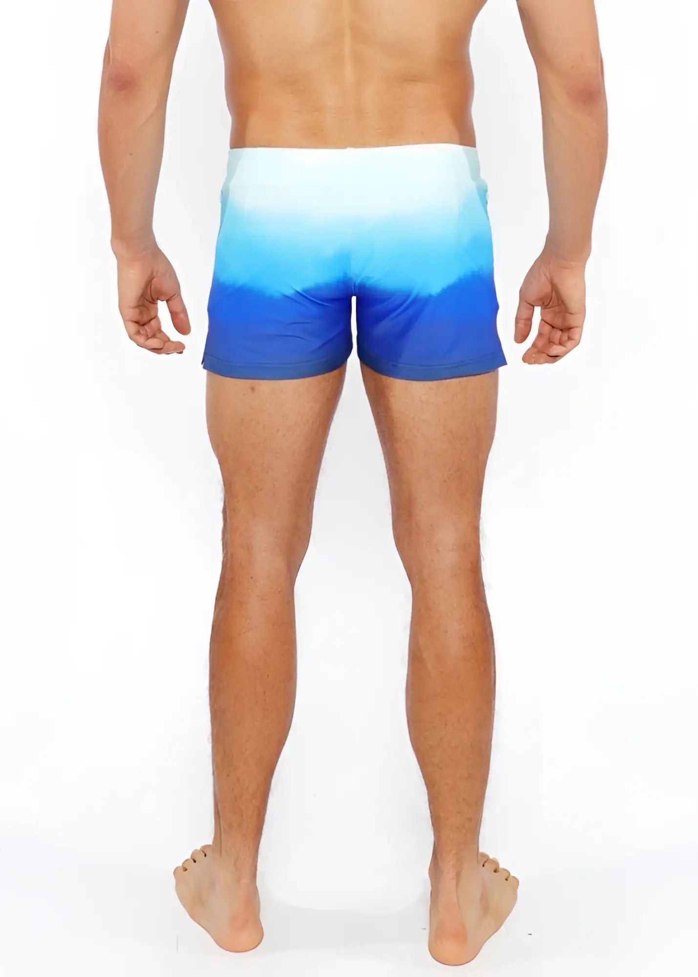 Blue gradient printed swim shorts with smooth seamless fabric finish perfect for swimming and beachwear