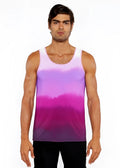 A man wearing a gradient stretch mesh tank with smooth hues from lavender to deep magenta and purple