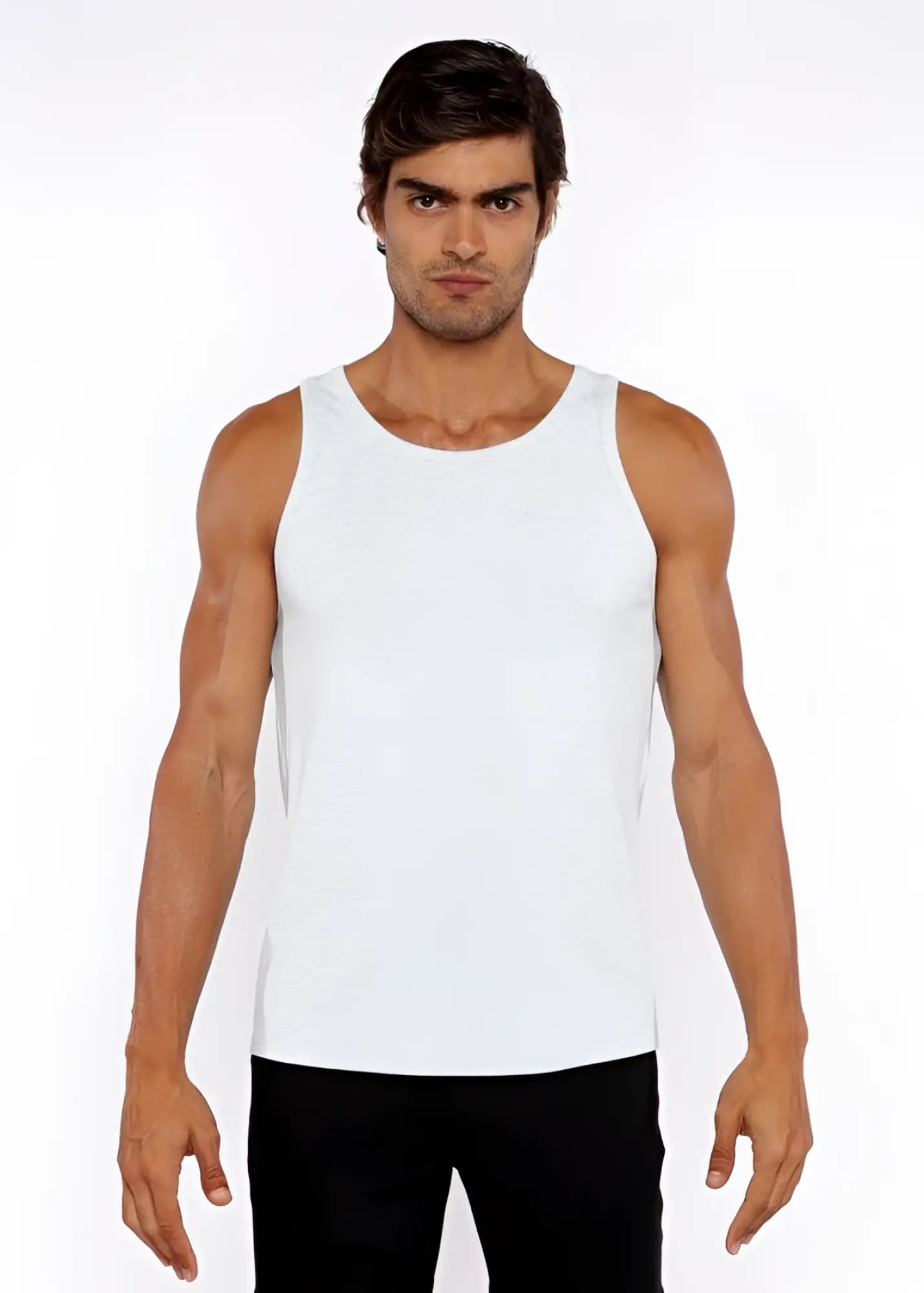 White rib modal tank sleeveless top with round neckline and relaxed fit perfect for casual wear
