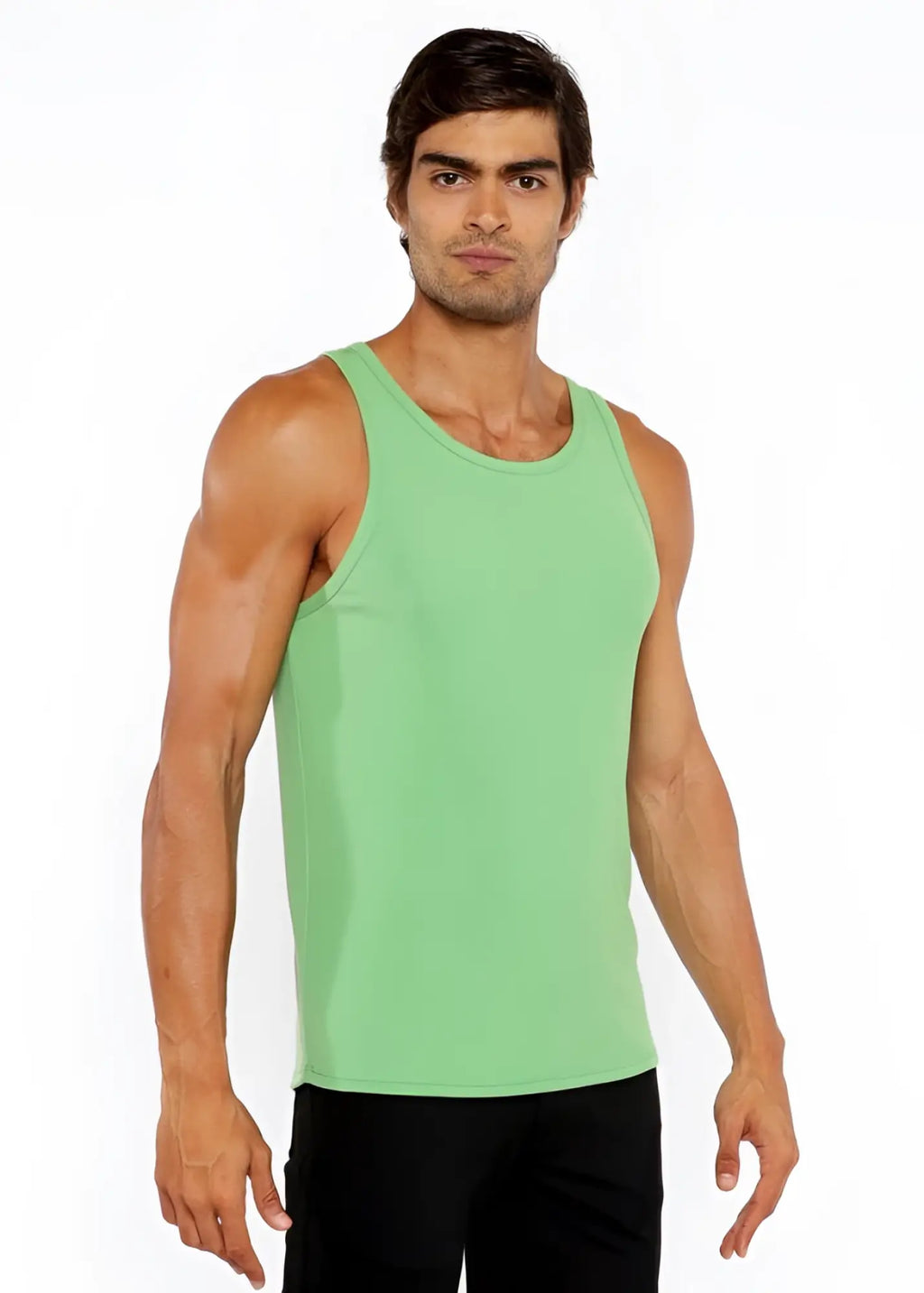 Light green rib modal tank sleeveless top with round neckline and straight hem for comfortable casual wear