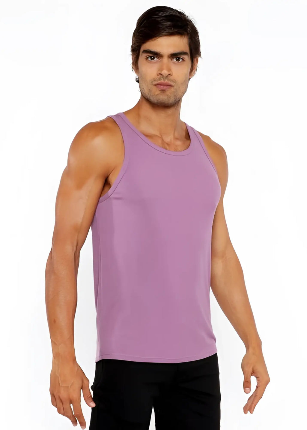 A sleek lavender rib modal tank top with a round neckline made from smooth fabric for comfortable wear