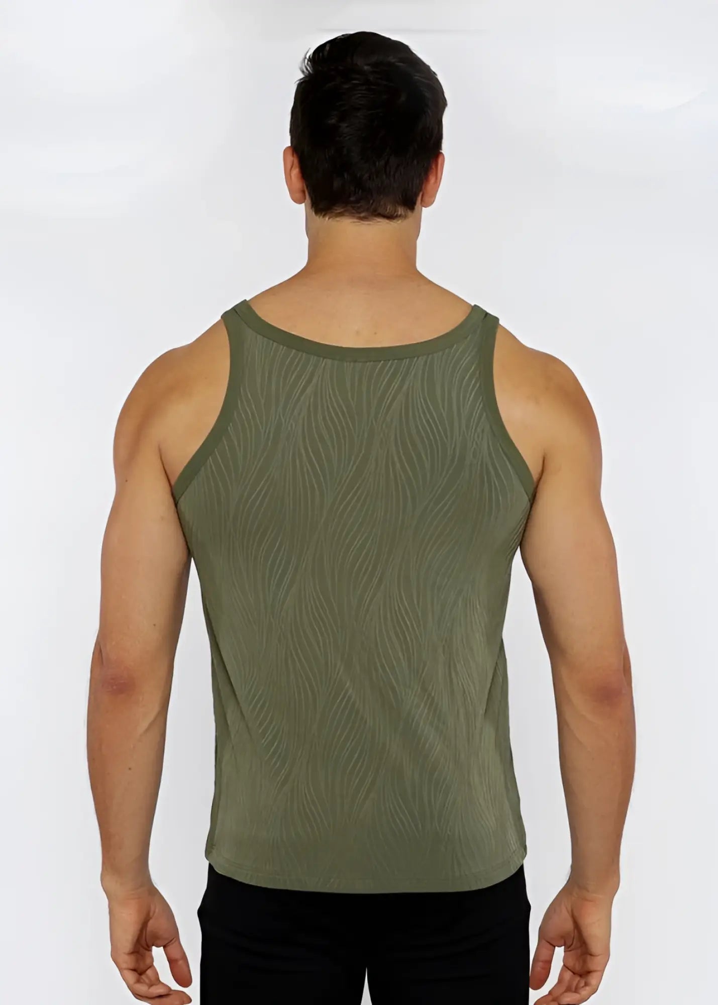 Olive green ribbed knit tank top with a subtle wavy texture perfect for casual wear