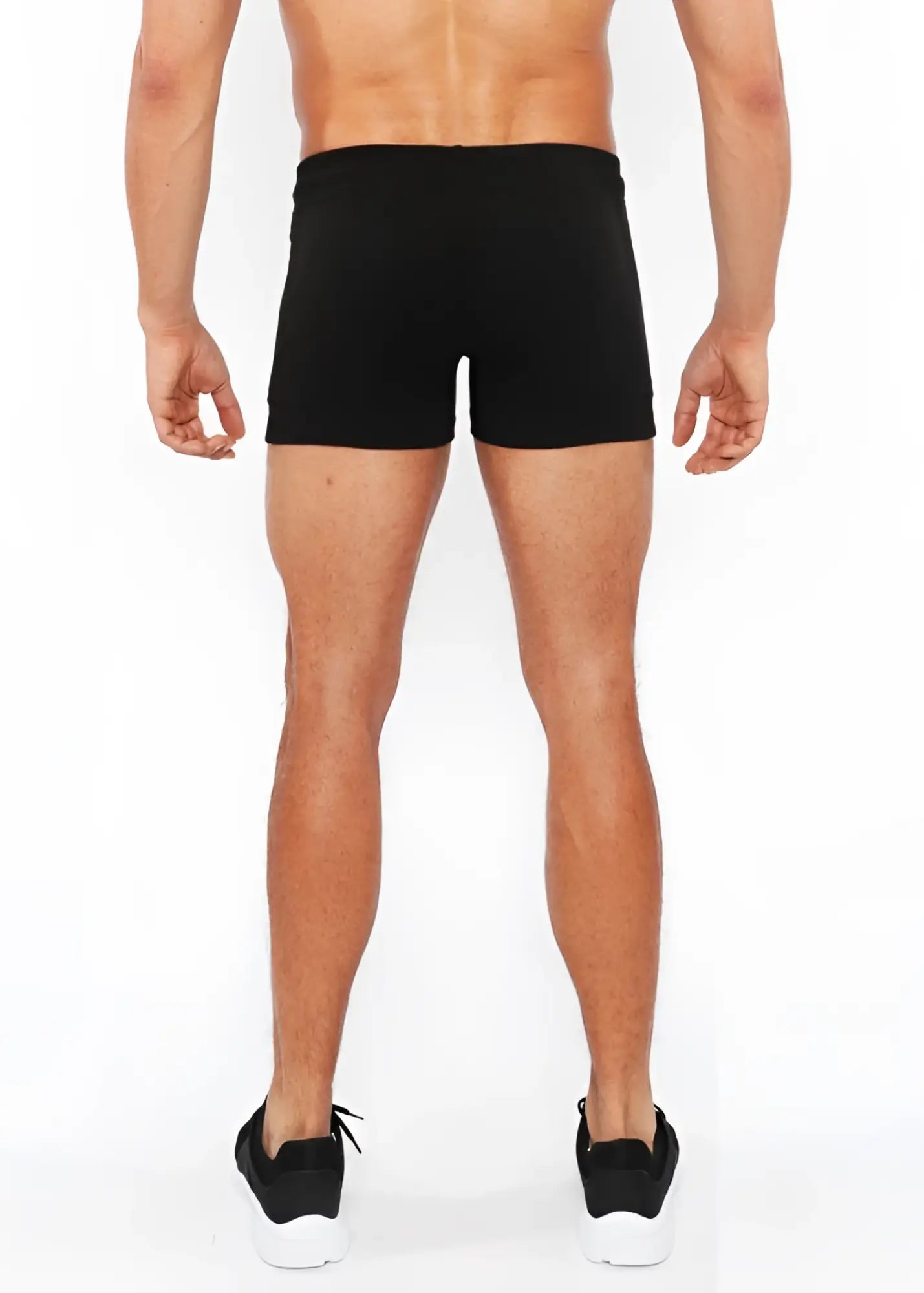 Black vault gym-tech shorts with a snug fit elastic waistband and three color heat weld zippers for athletic use