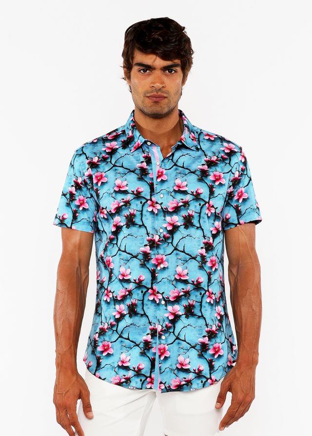 STRETCH-STRICKSHIRT MIT 3D-DRUCK VON KIRSCHBLÜTEN