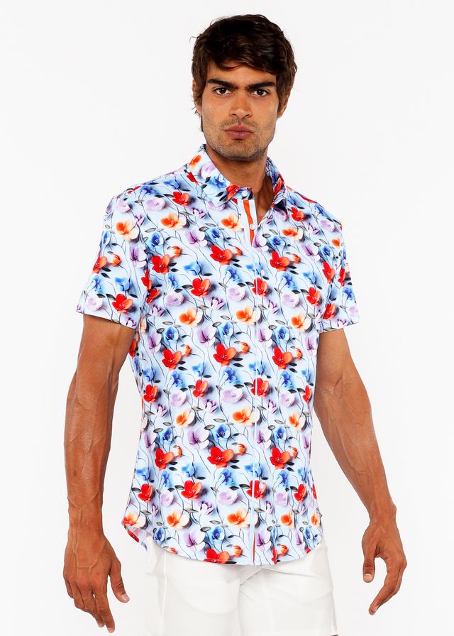 STRETCH-STRICKSHIRT MIT BLUMEN-3D-DRUCK