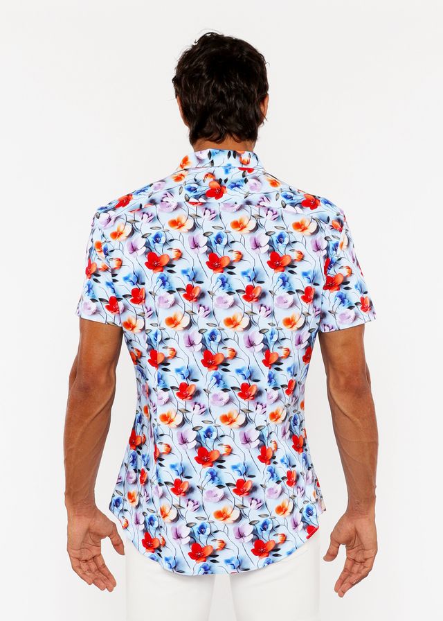 STRETCH-STRICKSHIRT MIT BLUMEN-3D-DRUCK