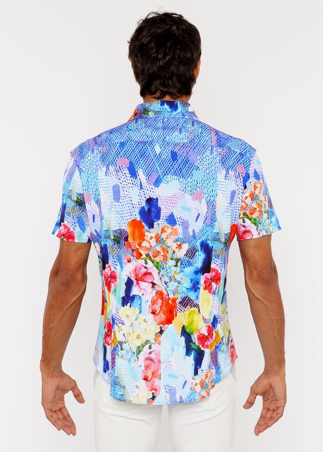 Kurzarmhemd mit floralem abstraktem Muster und gewebtem Modalbordüre
