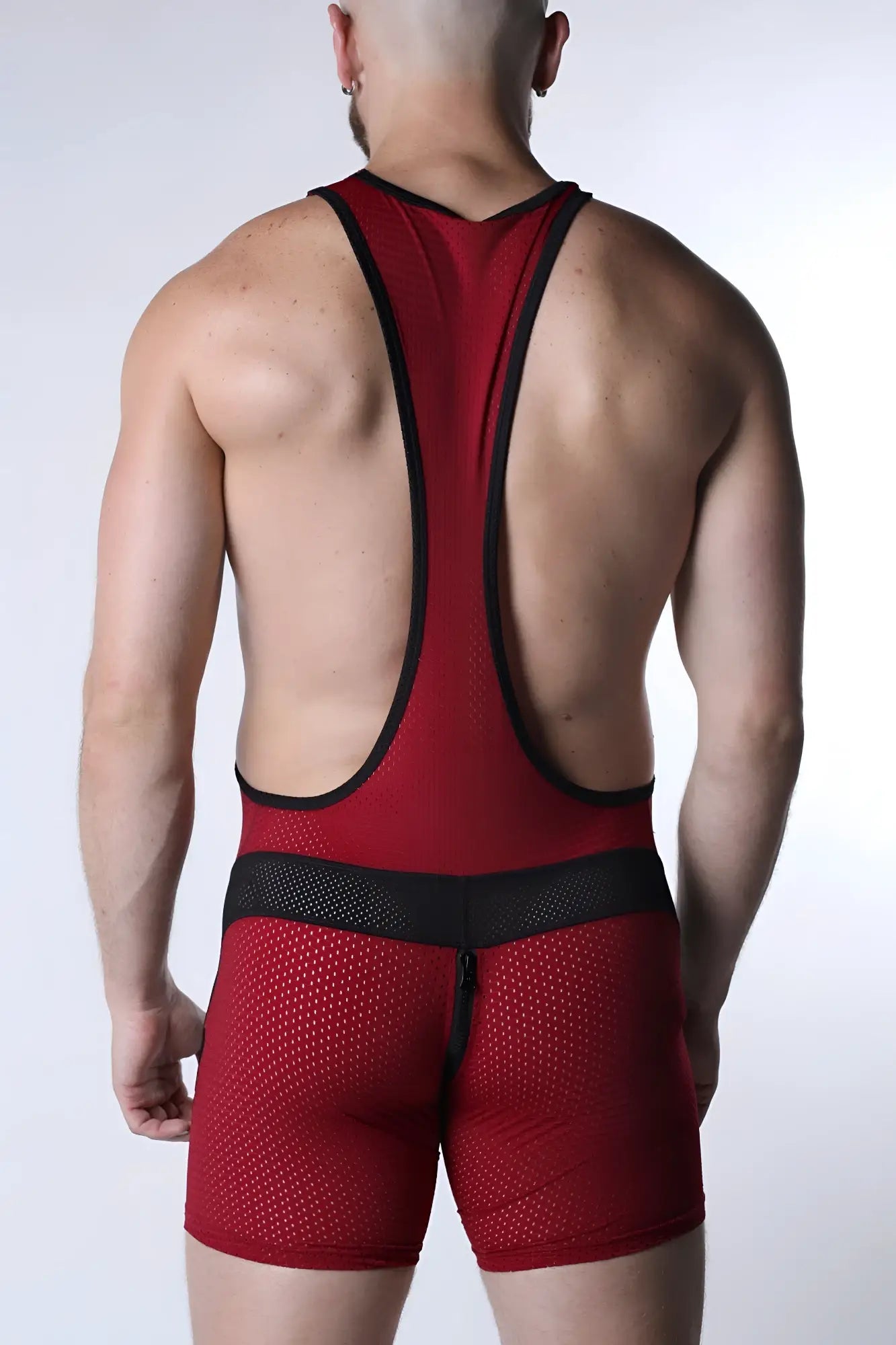 Red mesh wrestling singlet with black trim and central waistband starter mesh zipper singlet product image